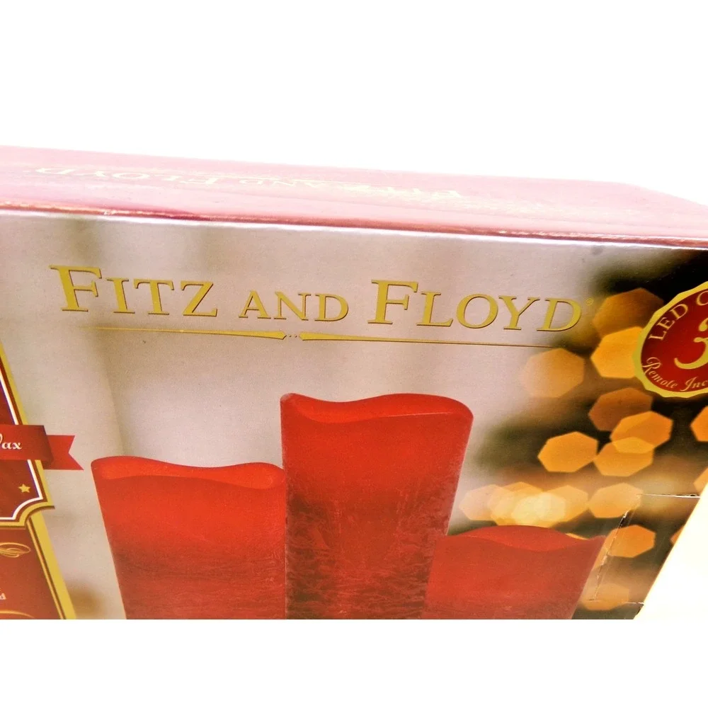 Fitz and Floyd LED Candle Set with‎ Remote Made with Real Wax Set of 3 Red New